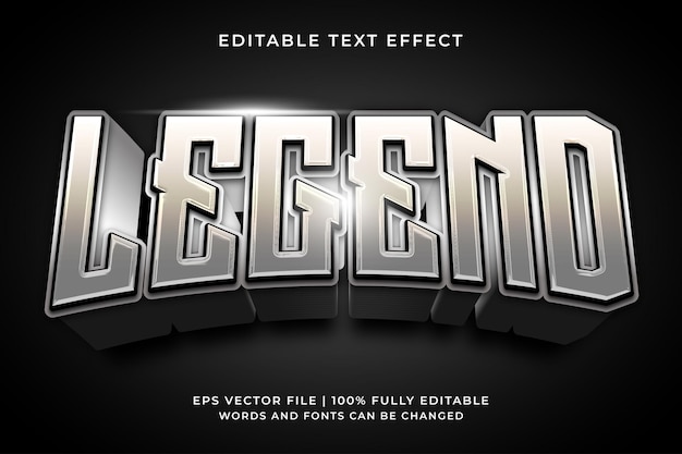 Efeito de texto de legenda, efeito de texto de jogo Esport metálico editável