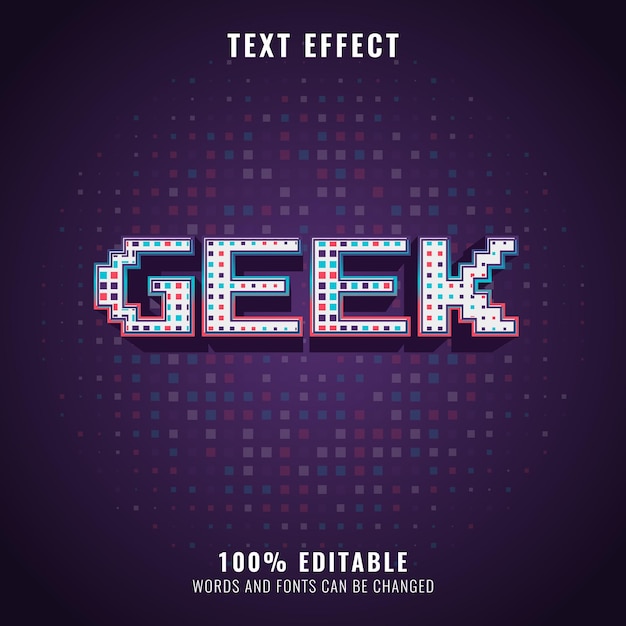 Efeito de texto de pixel retro colorido de meio-tom geek