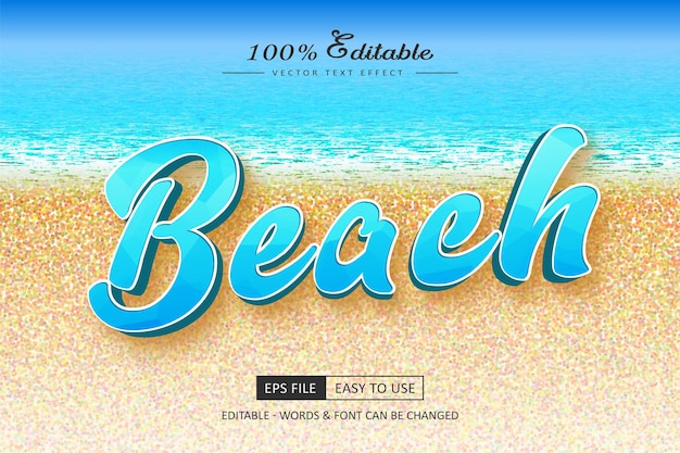 Vetor efeito de texto de praia estilo de texto de verão editável com fundo de mar