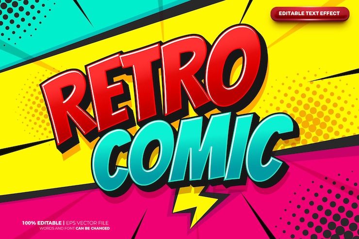 Vetor efeito de texto de quadrinhos retro