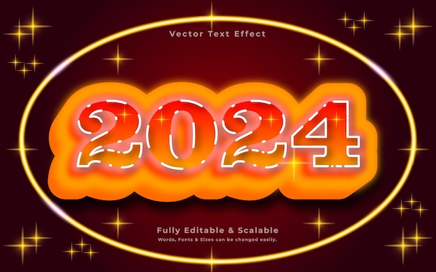 Vetor efeito de texto de renderização 3d do novo ano de 2024