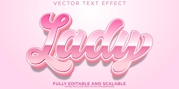 Vetor efeito de texto de senhora editável estilo de texto rosa e doces
