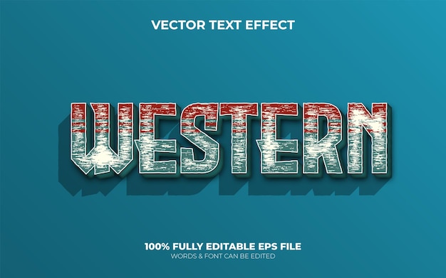 Efeito de texto de vetor 3d editável com fonte ocidental e estilo vintage enferrujado