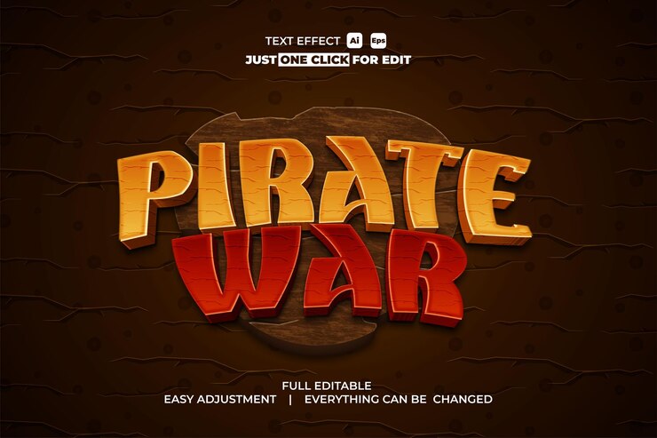 Vetor efeito de texto de vetor de jogo de guerra pirata editável