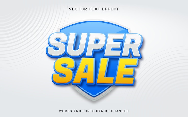 Vetor efeito de texto de vetor de super venda com fundo de venda de gradiente