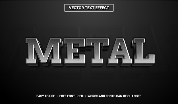 Efeito de texto de vetor editável de metal prateado