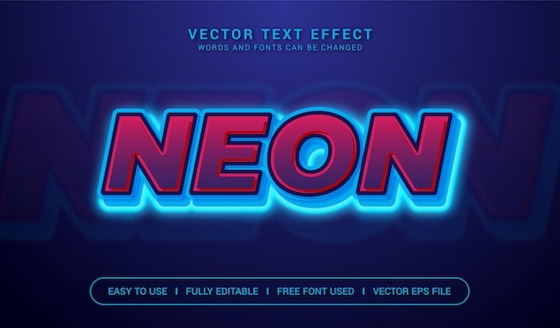 Efeito de texto de vetor editável de néon azul