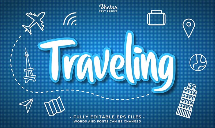 Vetor efeito de texto de viagem editável eps cc