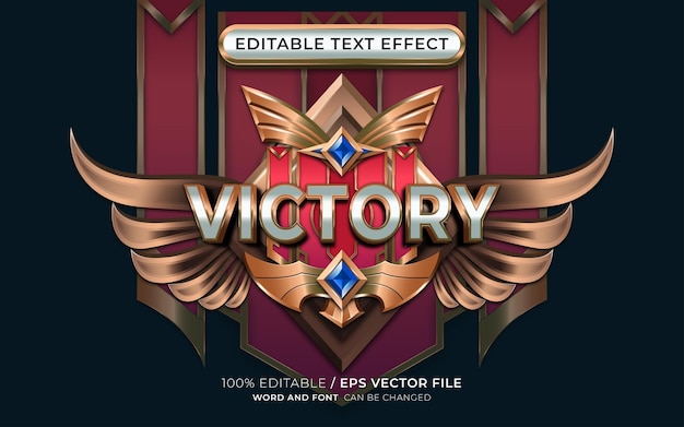 Efeito de texto de vitória editável com emblema alado