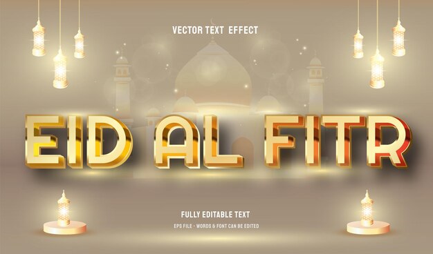 Efeito de texto dourado Eid Al fitr Vetor de estilo de texto editável