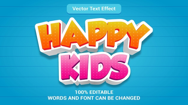 efeito de texto editável 3d de crianças felizes com efeito de estilo moderno