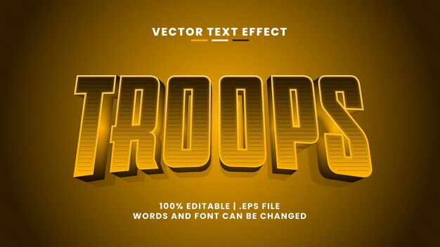 Efeito de texto editável 3D do Troops em um estilo de texto simples e moderno