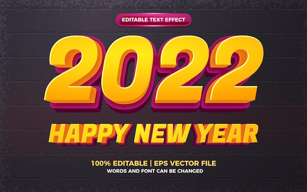 Vetor efeito de texto editável 3d em negrito de desenho animado feliz ano novo