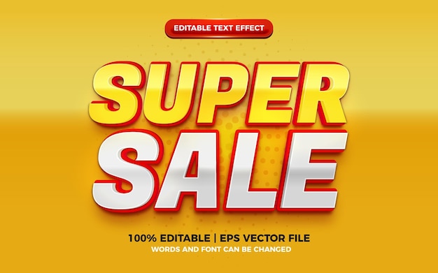 Efeito de texto editável 3D moderno vermelho amarelo super venda