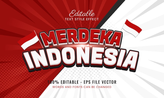 Vetor efeito de texto editável 3d para o dia da independência da indonésia em estilo cartoon vetor premium