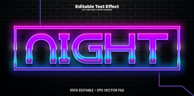 Efeito de texto editável à noite no estilo de tendência moderna