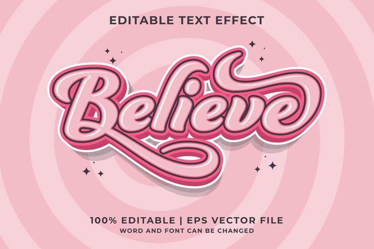 Vetor efeito de texto editável acredite vetor premium de estilo de modelo de desenho animado 3d