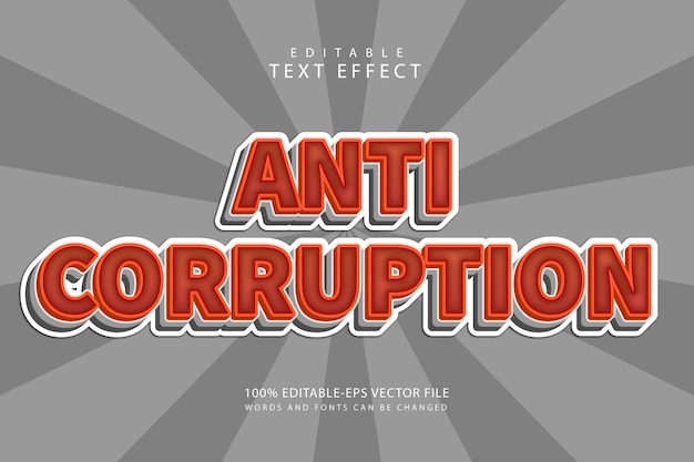 Efeito de texto editável anticorrupção Estilo de desenho animado em relevo de 3 dimensões