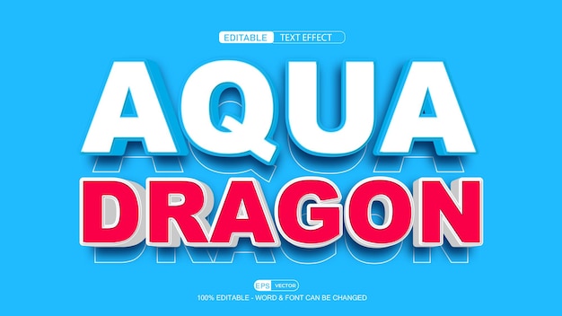 Efeito de texto editável aqua dragon 3d estilo de vetor eps