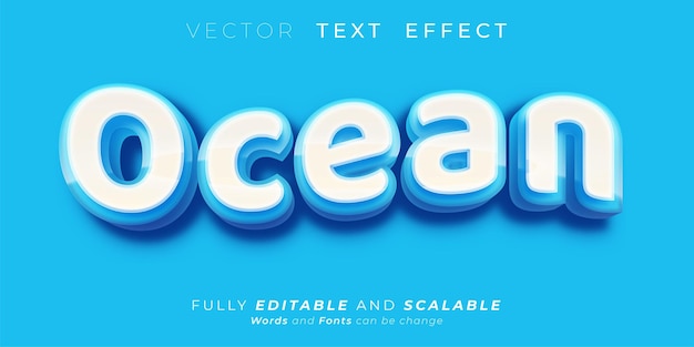 Efeito de texto editável, azul oceano com letras em estilo 3d