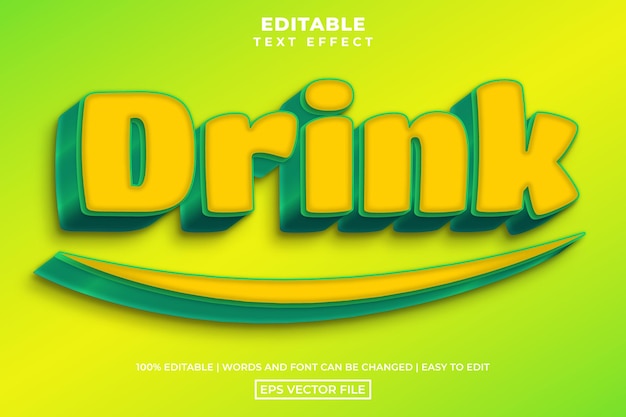 Efeito de texto editável bebida modelo de conceito de desenho animado 3d em negrito ilustração em vetor