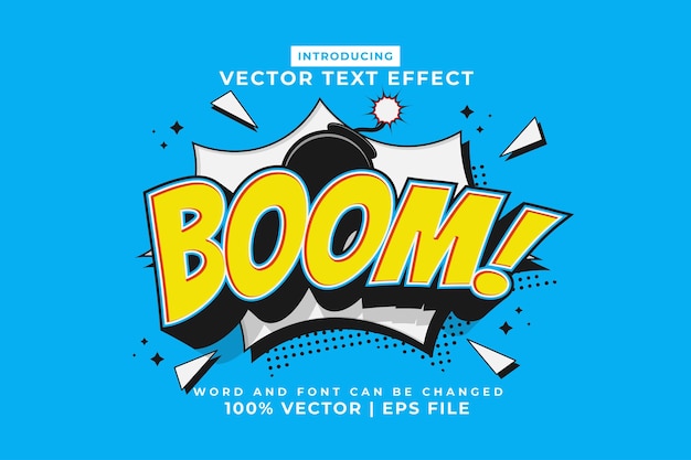 Efeito de texto editável Boom 3d Cartoon Comic style vector premium