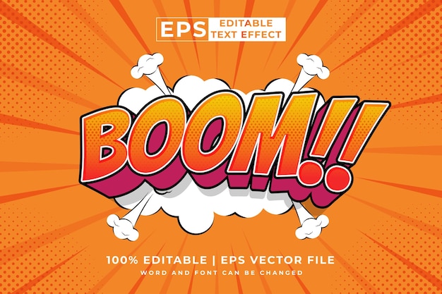 Efeito de texto editável boom comic 3d estilo de modelo de desenho animado vetor premium
