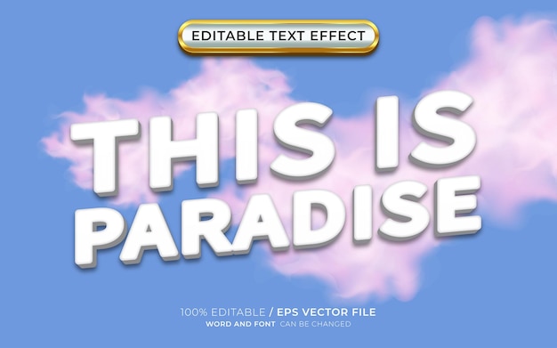 Efeito de texto editável branco 3d paradise