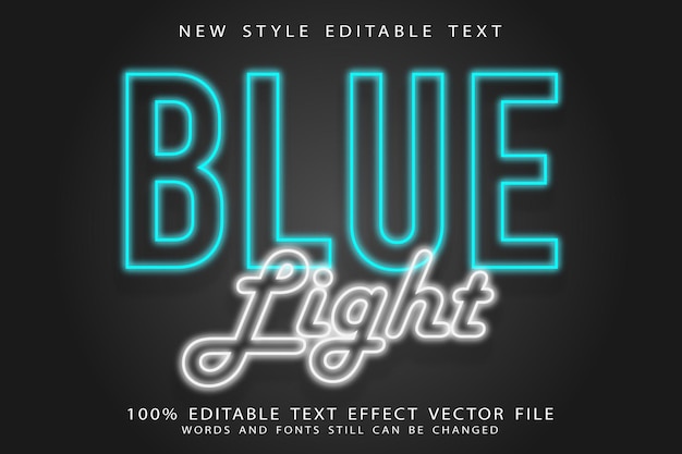 Efeito de texto editável com luz azul em relevo estilo neon