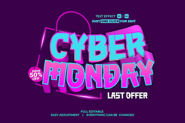 Efeito de texto editável da Cyber Monday