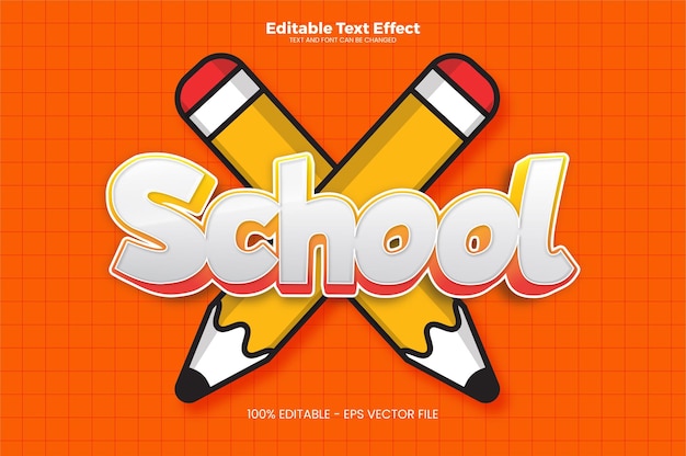 Efeito de texto editável da escola no estilo de tendência moderno