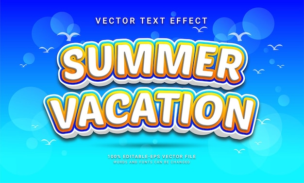 Efeito de texto editável das férias de verão com o tema verão