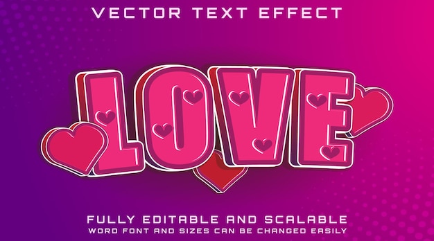 Efeito de texto editável de amor