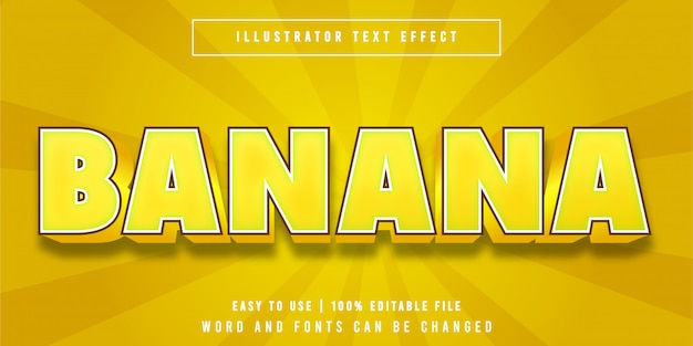 Efeito de texto editável de banana estilo cartoon de frutas