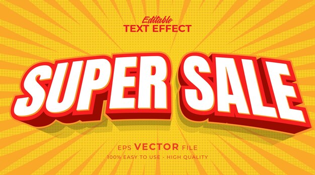 Efeito de texto editável de banner de venda com estilo cômico