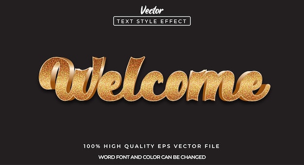 Vetor efeito de texto editável de boas-vindas com estilo 3d dourado