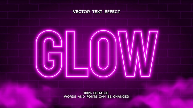 Efeito de texto editável de brilho neon roxo
