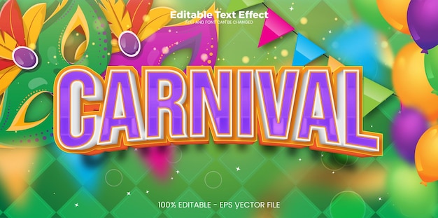 Vetor efeito de texto editável de carnaval no estilo de tendência moderna