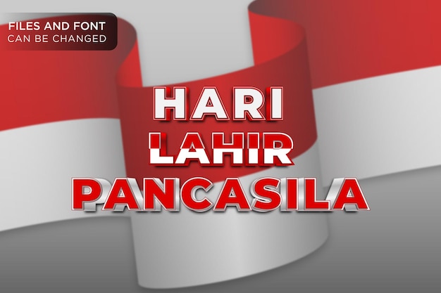 Efeito de texto editável de celebração do dia pancasila com fundo vermelho e branco