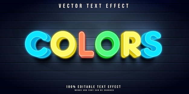 Vetor efeito de texto editável de cores em estilo neon