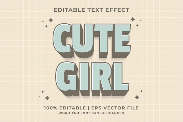 Vetor efeito de texto editável de desenho animado 3d linda garota vetor premium