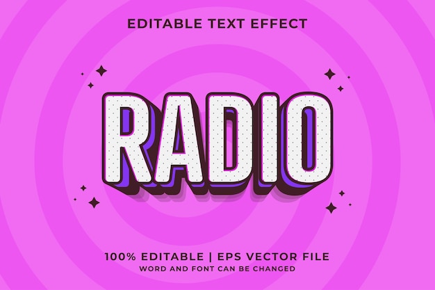 Efeito de texto editável de desenho animado de rádio 3d vetor premium