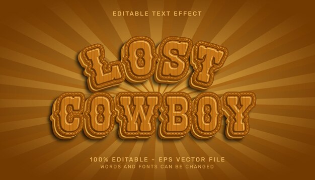 Vetor efeito de texto editável de efeito 3d de cowboy perdido