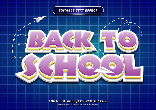 Efeito de texto editável de estilo moderno de volta à escola 3d