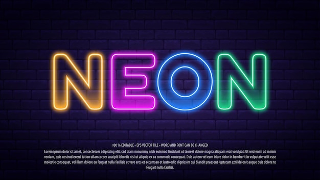 Vetor efeito de texto editável de estilo neon 3d