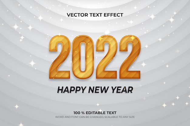 Efeito de texto editável de feliz ano novo com estilo de fundo em ouro branco