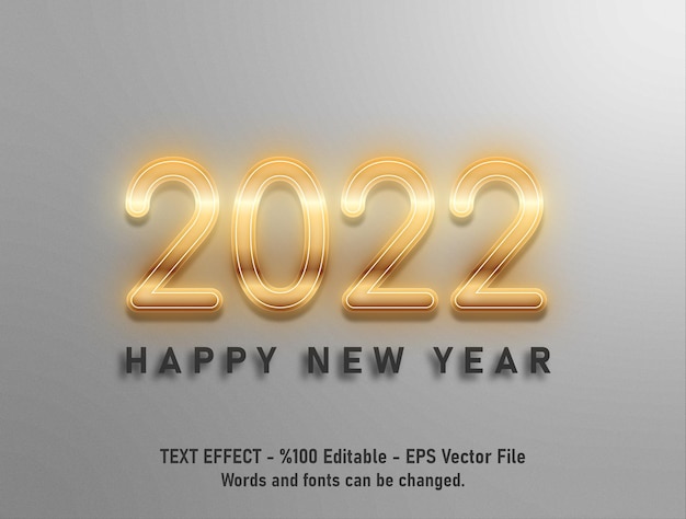 Efeito de texto editável de feliz ano novo de 2022