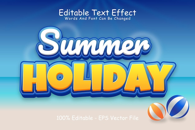 Efeito de texto editável de férias de verão 3 dimensões em relevo estilo cartoon
