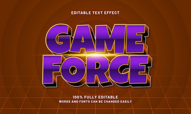 efeito de texto editável de força de jogo com um estilo de texto de jogo e esporte