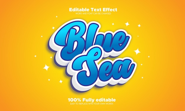 Vetor efeito de texto editável de mar azul